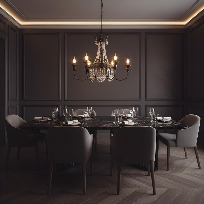 Zaevia Black Metal Crystal Chandelier French Empire Candelabra Multi Light Hardwired Ceiling Light - chandelier | Zaevia