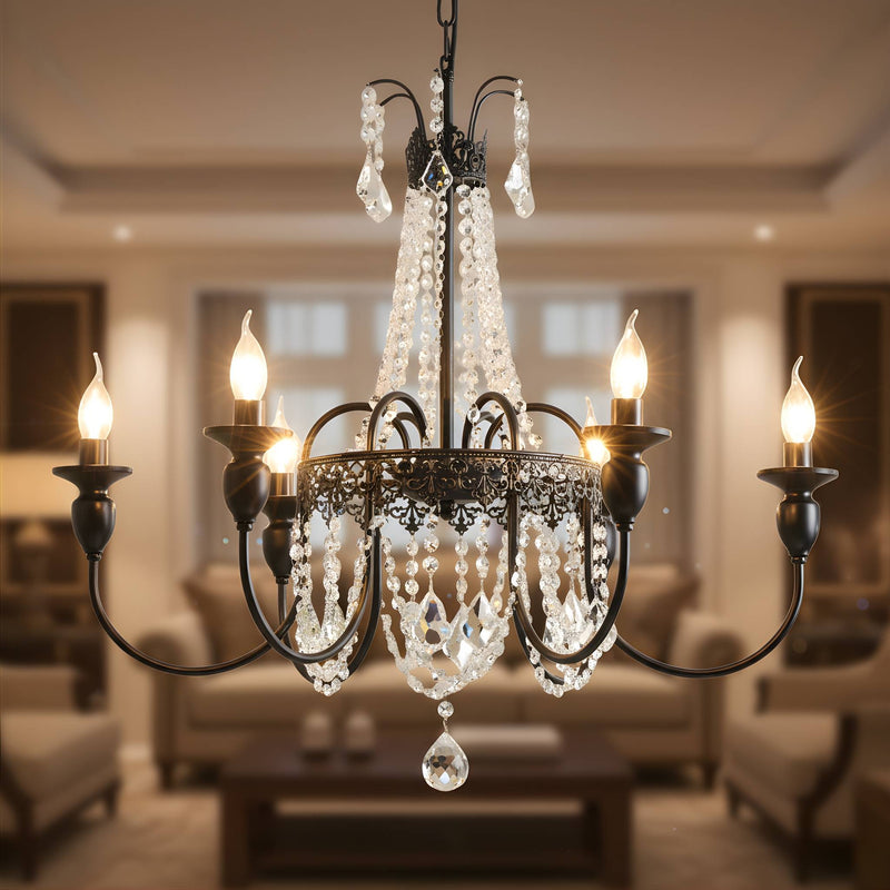 Zaevia Black Metal Crystal Chandelier French Empire Candelabra Multi Light Hardwired Ceiling Light - chandelier | Zaevia