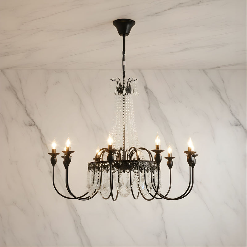 Zaevia Black Metal Crystal Chandelier French Empire Candelabra Multi Light Hardwired Ceiling Light - chandelier | Zaevia