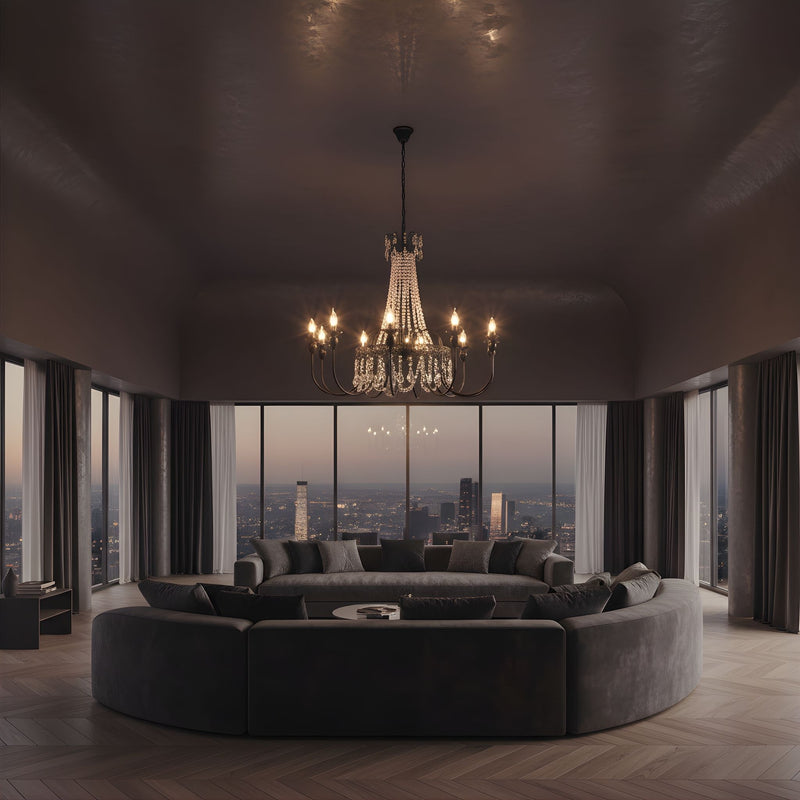 Zaevia Black Metal Crystal Chandelier French Empire Candelabra Multi Light Hardwired Ceiling Light - chandelier | Zaevia