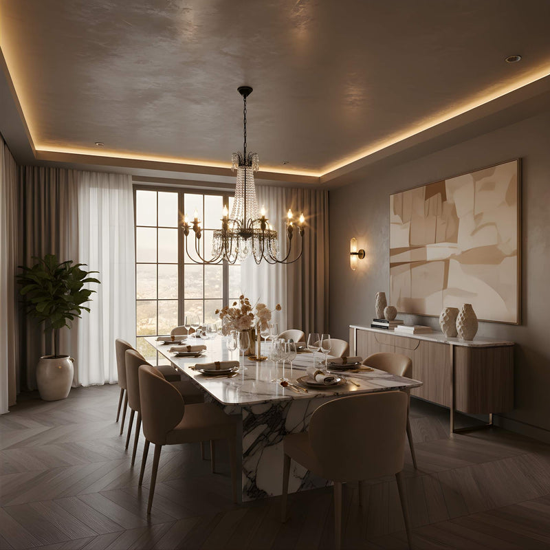 Zaevia Black Metal Crystal Chandelier French Empire Candelabra Multi Light Hardwired Ceiling Light - chandelier | Zaevia