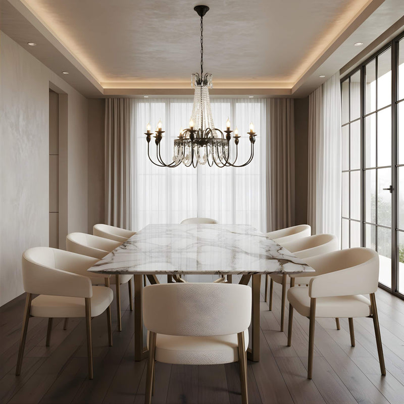 Zaevia Black Metal Crystal Chandelier French Empire Candelabra Multi Light Hardwired Ceiling Light - chandelier | Zaevia