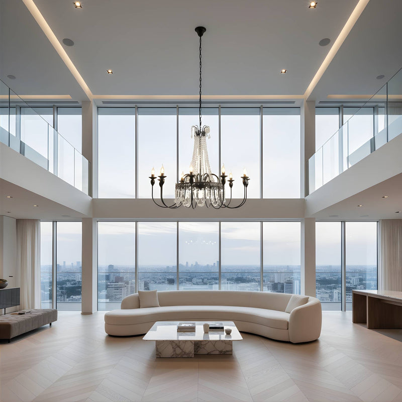 Zaevia Black Metal Crystal Chandelier French Empire Candelabra Multi Light Hardwired Ceiling Light - chandelier | Zaevia