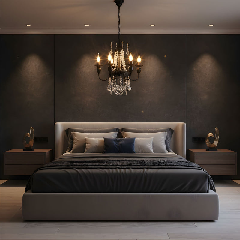 Zaevia Black Metal Crystal Chandelier French Empire Candelabra Multi Light Hardwired Ceiling Light - chandelier | Zaevia