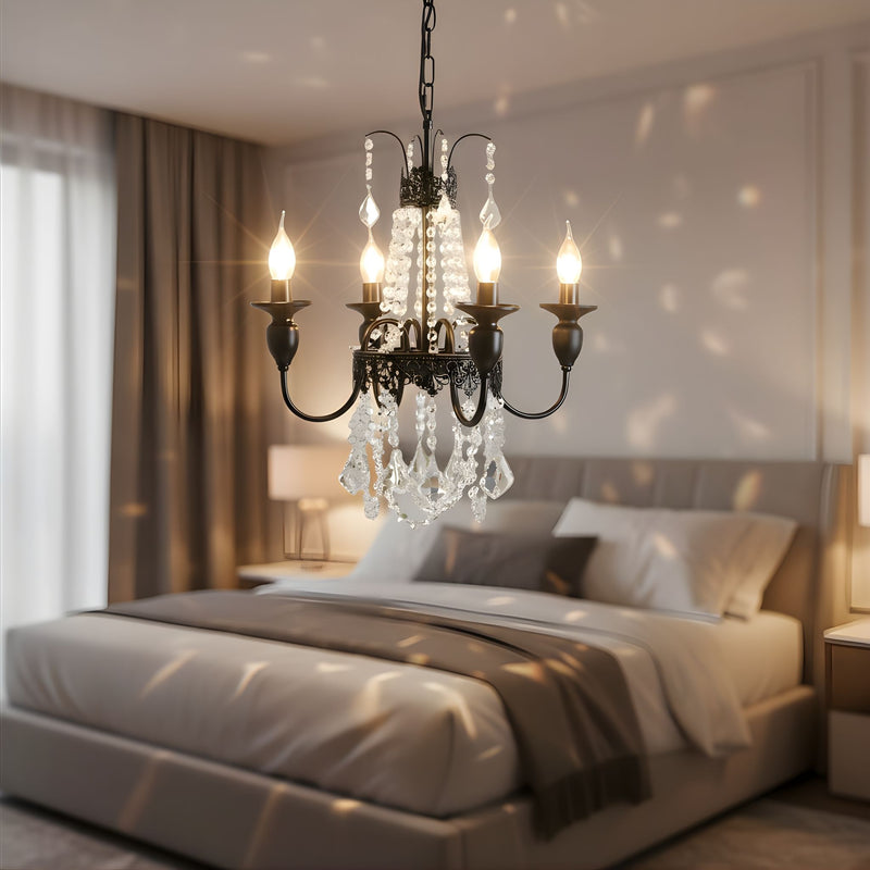 Zaevia Black Metal Crystal Chandelier French Empire Candelabra Multi Light Hardwired Ceiling Light - chandelier | Zaevia