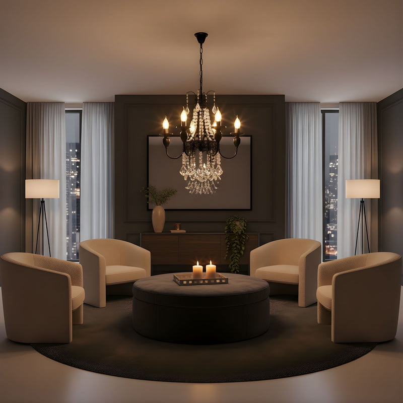 Zaevia Black Metal Crystal Chandelier French Empire Candelabra Multi Light Hardwired Ceiling Light - chandelier | Zaevia