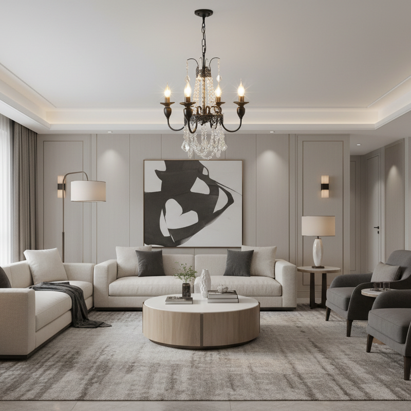 Black Metal Crystal Drop Chandelier