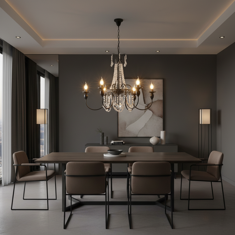 Black Metal Crystal Drop Chandelier