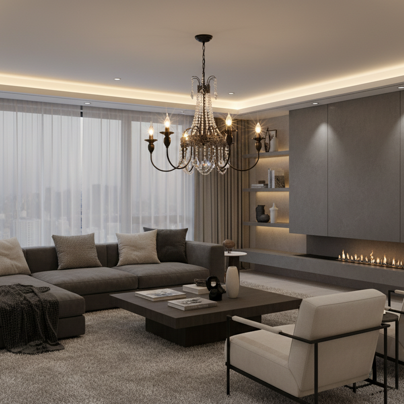 Black Metal Crystal Drop Chandelier