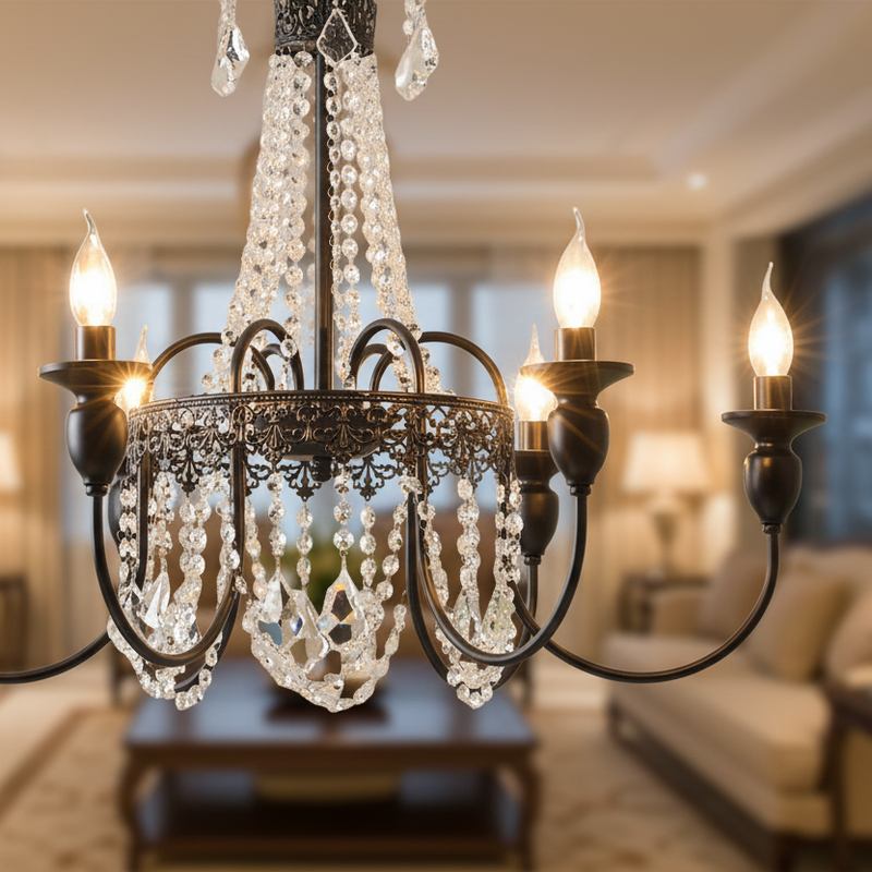 Black Metal Crystal Drop Chandelier