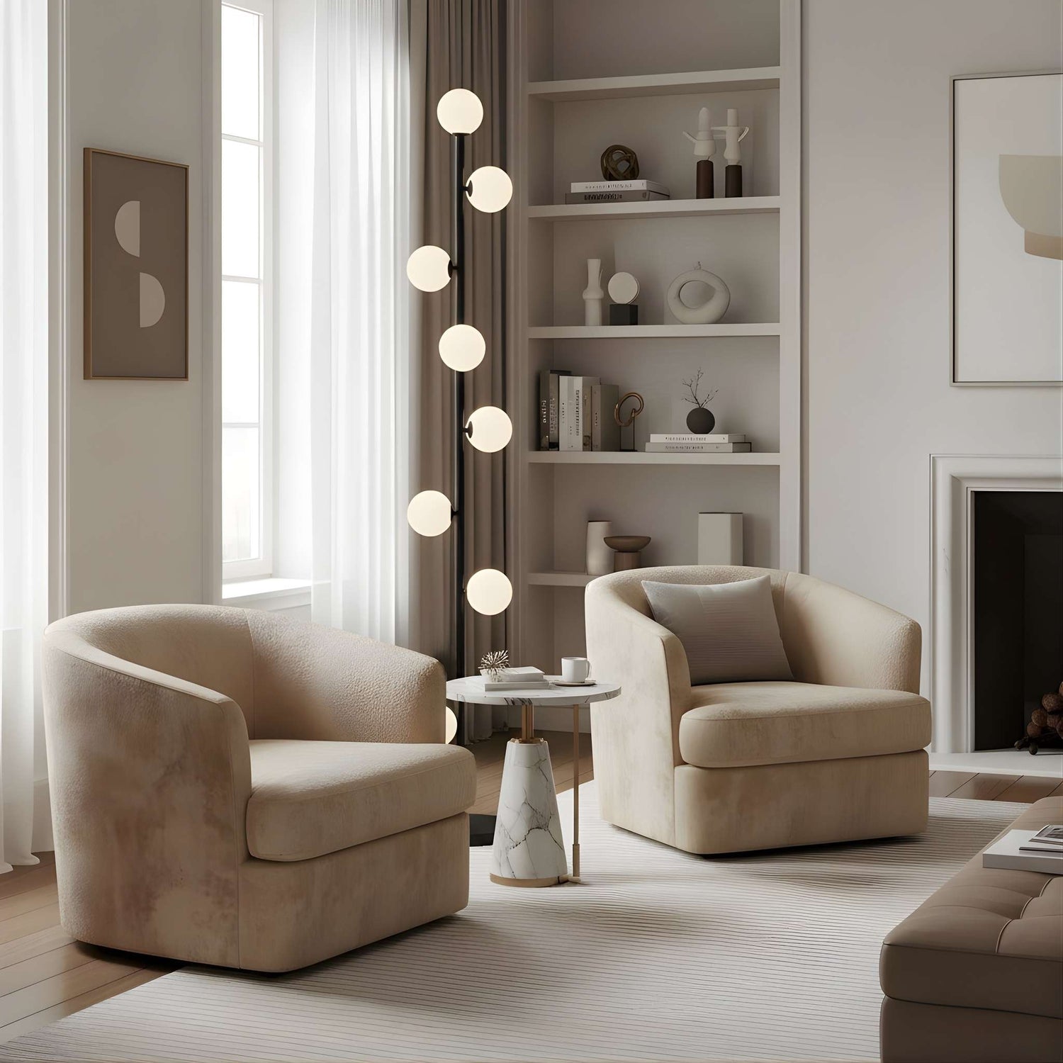 Zaevia Cascading Globe Floor Lamp 9 Light Frosted Opal Mid Century Modern Standing Light - Floor lamp | Zaevia