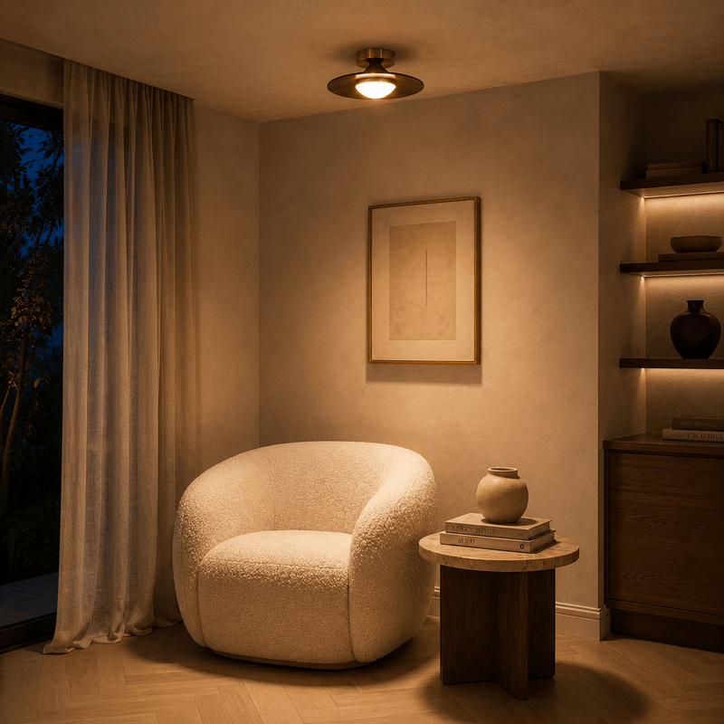 Disk Walnut & Brass Flush Mount Ceiling Light - Ceiling Light | Zaevia