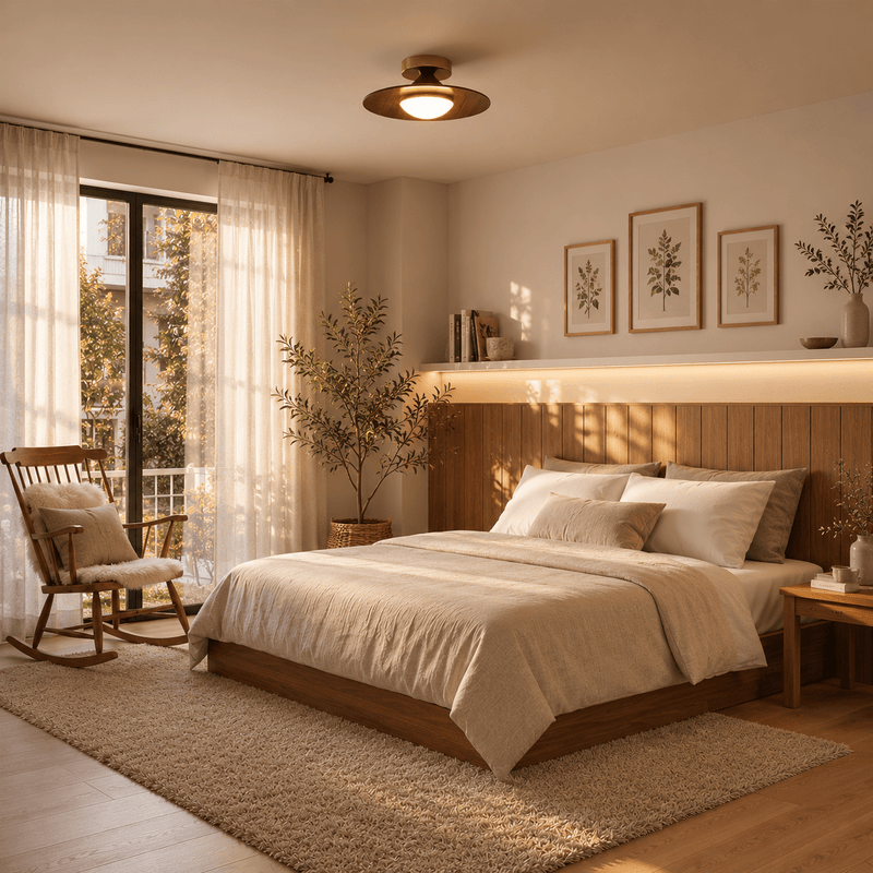Disk Walnut & Brass Flush Mount Ceiling Light - Ceiling Light | Zaevia