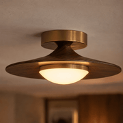 Disk Walnut & Brass Flush Mount Ceiling Light - Ceiling Light | Zaevia