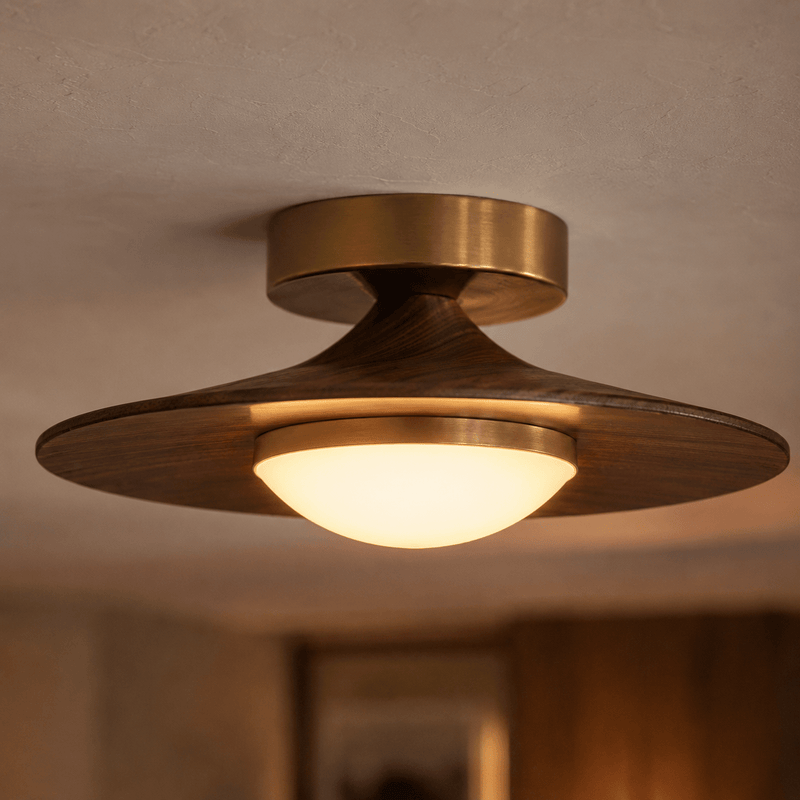 Disk Walnut & Brass Flush Mount Ceiling Light - Ceiling Light | Zaevia