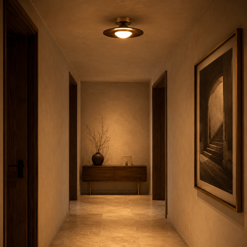 Disk Walnut & Brass Flush Mount Ceiling Light - Ceiling Light | Zaevia