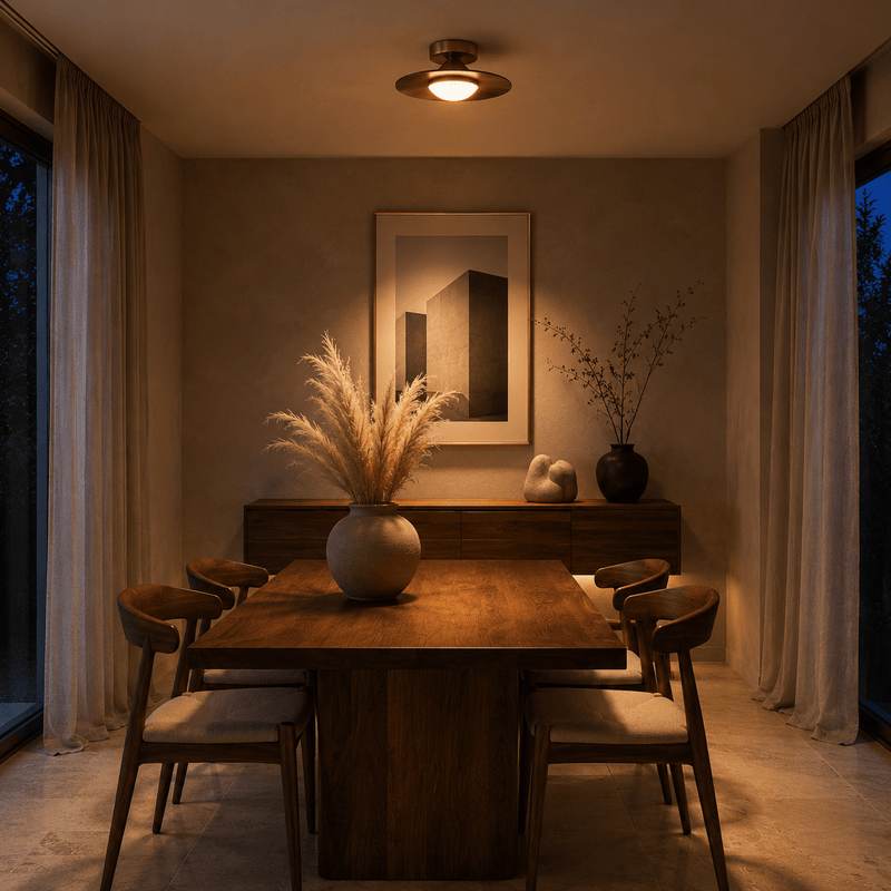 Disk Walnut & Brass Flush Mount Ceiling Light - Ceiling Light | Zaevia