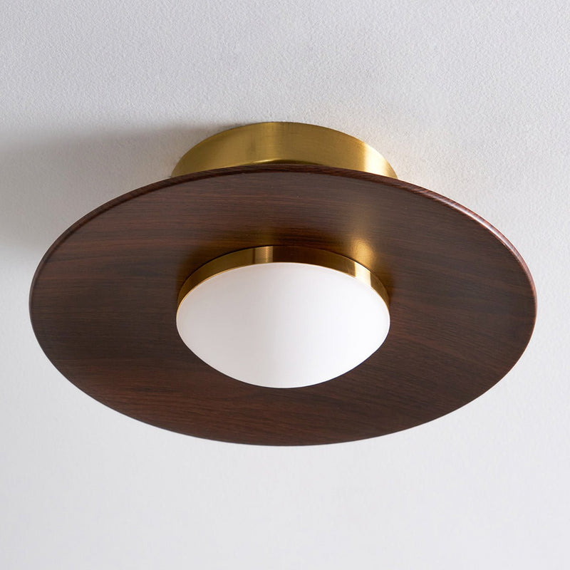 Disk Walnut & Brass Flush Mount Ceiling Light - Ceiling Light | Zaevia