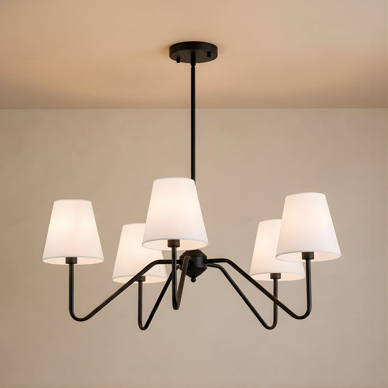 Zaevia 5 Light Black Metal Chandelier with Tapered Fabric Shades - chandelier | Zaevia