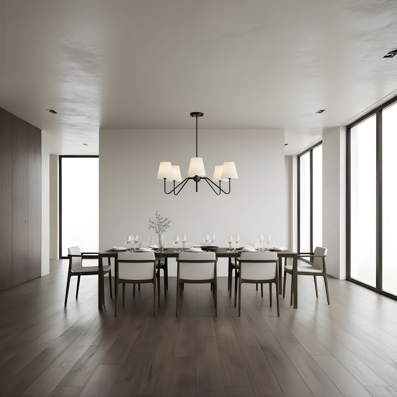 Zaevia 5 Light Black Metal Chandelier with Tapered Fabric Shades - chandelier | Zaevia