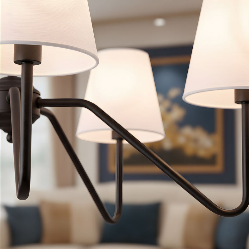 Zaevia 5 Light Black Metal Chandelier with Tapered Fabric Shades - chandelier | Zaevia