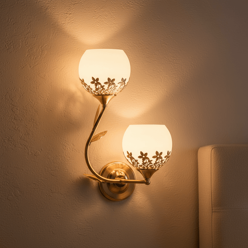 Fleur Dual Globe Floral Wall Sconce - Lighting > Wall Lights > Wall Sconces > Diffused Light Wall Sconces | Zaevia