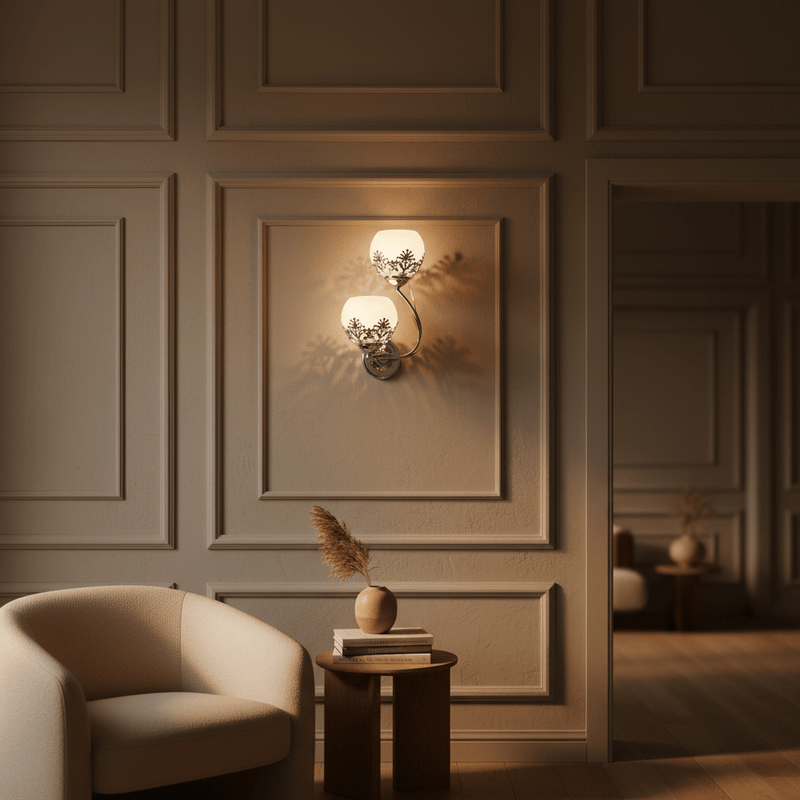 Fleur Dual Globe Floral Wall Sconce - Lighting > Wall Lights > Wall Sconces > Diffused Light Wall Sconces | Zaevia