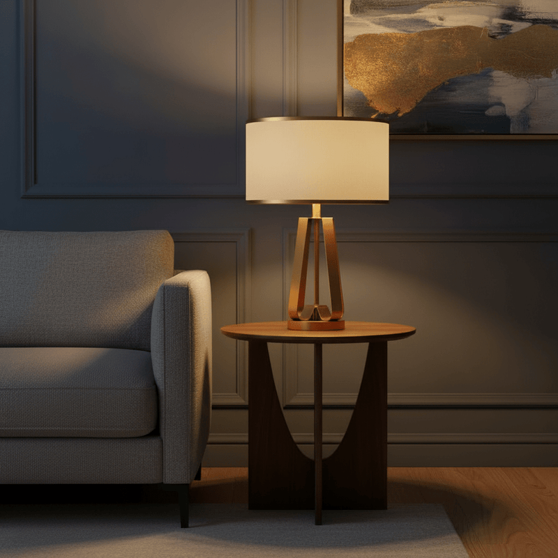 Zaevia Alora Geometric Brass Table Lamp: Mid Century Architectural Light - Lighting > Table & Floor Lamps > Table Lamps > Designer Table Lamps | Zaevia