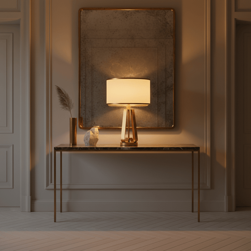 Zaevia Alora Geometric Brass Table Lamp: Mid Century Architectural Light - Lighting > Table & Floor Lamps > Table Lamps > Designer Table Lamps | Zaevia