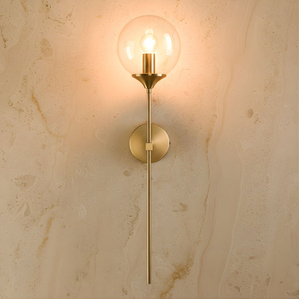 Zaevia Globe Wand Wall Sconce Brushed Gold Hardwired Mid Century Modern Accent Light - wall light | Zaevia