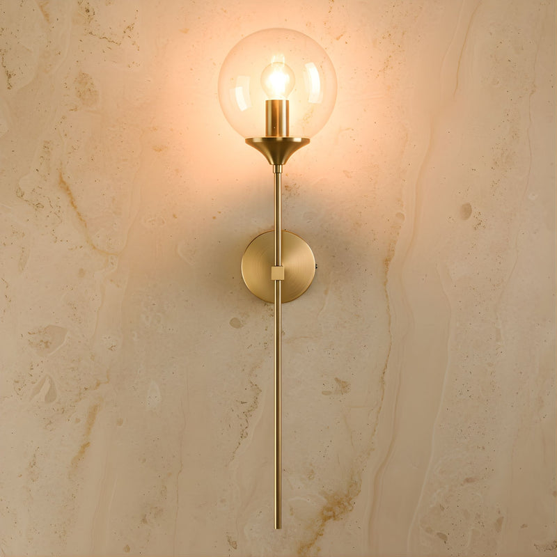 Zaevia Globe Wand Wall Sconce Brushed Gold Hardwired Mid Century Modern Accent Light - wall light | Zaevia