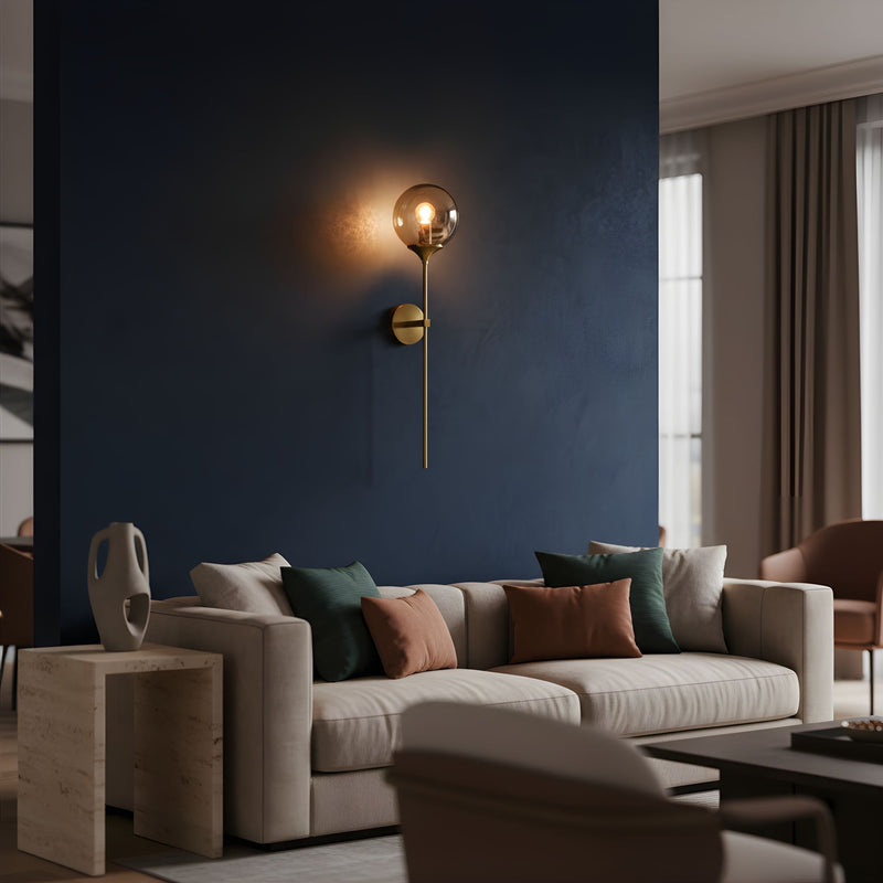 Zaevia Globe Wand Wall Sconce Brushed Gold Hardwired Mid Century Modern Accent Light - wall light | Zaevia