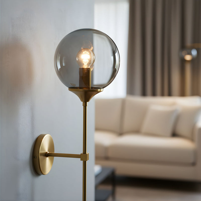 Zaevia Globe Wand Wall Sconce Brushed Gold Hardwired Mid Century Modern Accent Light - wall light | Zaevia