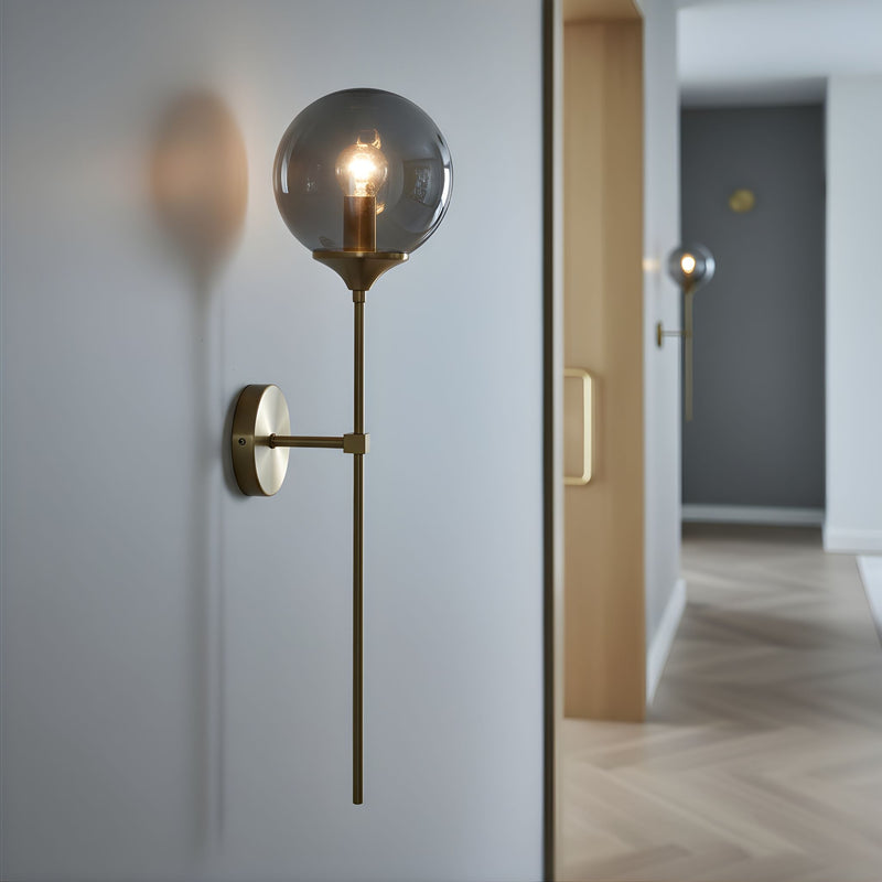 Zaevia Globe Wand Wall Sconce Brushed Gold Hardwired Mid Century Modern Accent Light - wall light | Zaevia