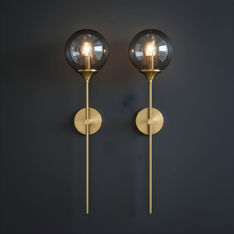 Zaevia Globe Wand Wall Sconce Brushed Gold Hardwired Mid Century Modern Accent Light - wall light | Zaevia