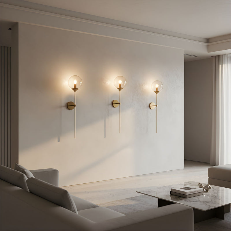 Zaevia Globe Wand Wall Sconce Brushed Gold Hardwired Mid Century Modern Accent Light - wall light | Zaevia