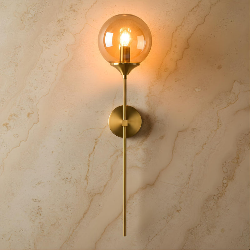 Zaevia Globe Wand Wall Sconce Brushed Gold Hardwired Mid Century Modern Accent Light - wall light | Zaevia