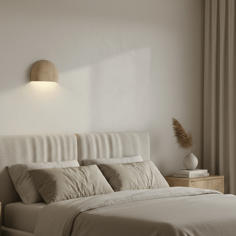 Travertine Half Moon Sconce Organic Modern Wabi Sabi Wall Light - Wall Light | Zaevia