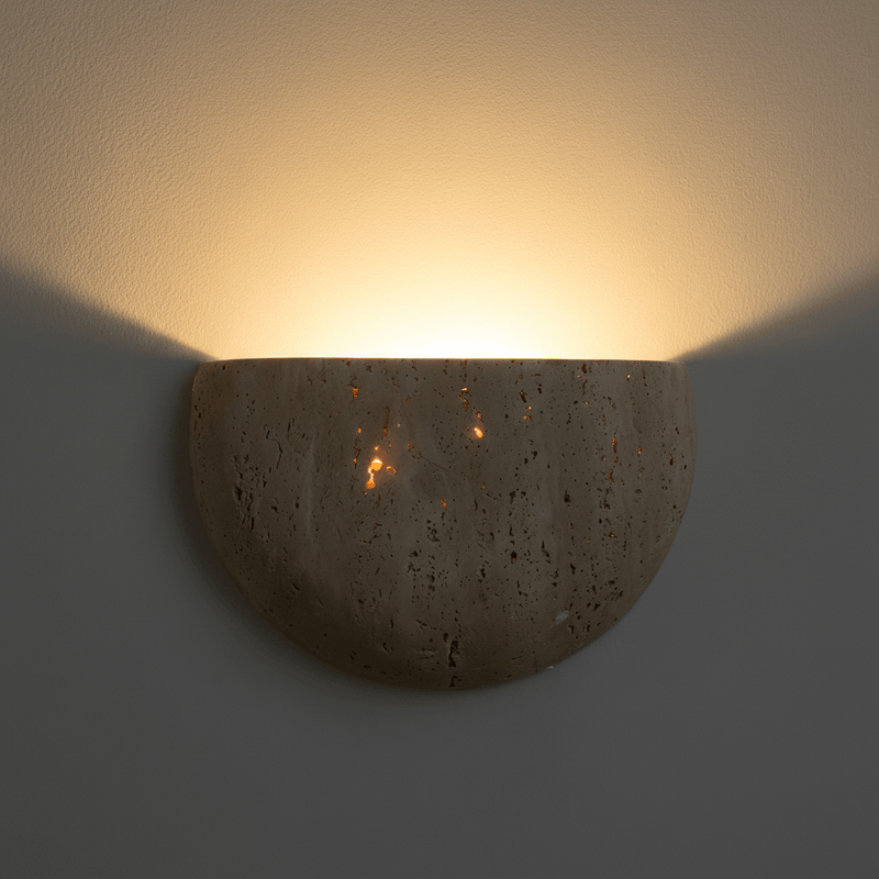 Travertine Half Moon Sconce Organic Modern Wabi Sabi Wall Light - Wall Light | Zaevia