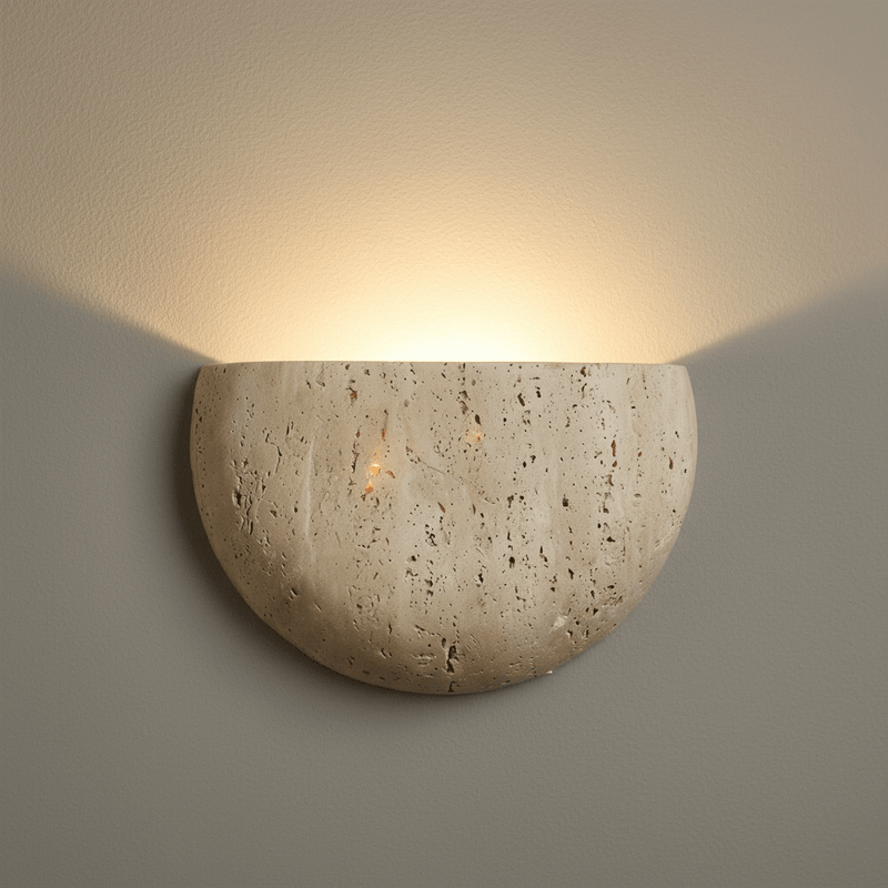 Travertine Half Moon Sconce Organic Modern Wabi Sabi Wall Light - Wall Light | Zaevia