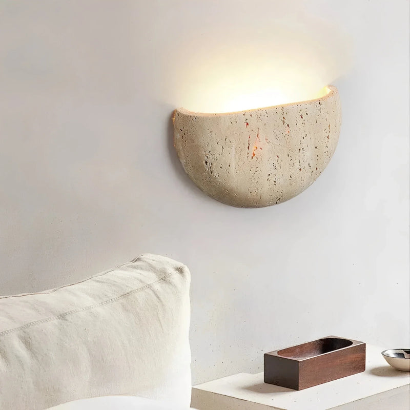 Travertine Half Moon Sconce Organic Modern Wabi Sabi Wall Light - Wall Light | Zaevia