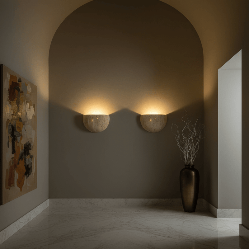 Travertine Half Moon Sconce Organic Modern Wabi Sabi Wall Light - Wall Light | Zaevia