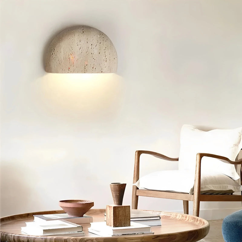Travertine Half Moon Sconce Organic Modern Wabi Sabi Wall Light - Wall Light | Zaevia