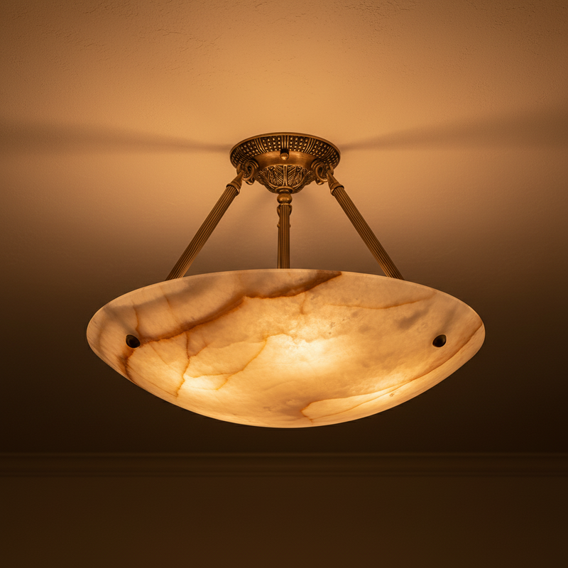 Halo Alabaster Bowl Semi-Flush Ceiling Light