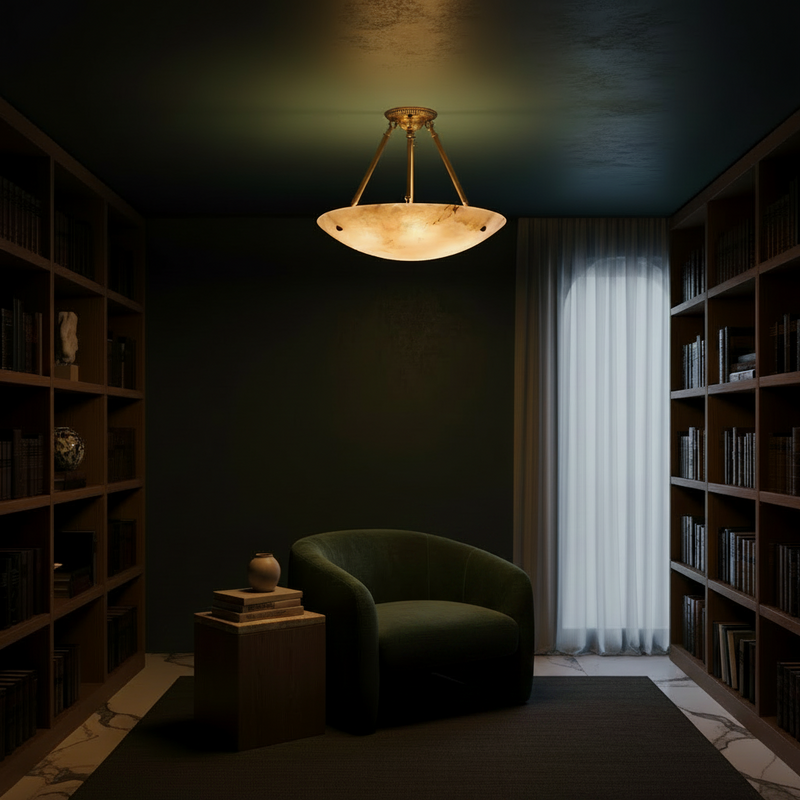 Halo Alabaster Bowl Semi-Flush Ceiling Light