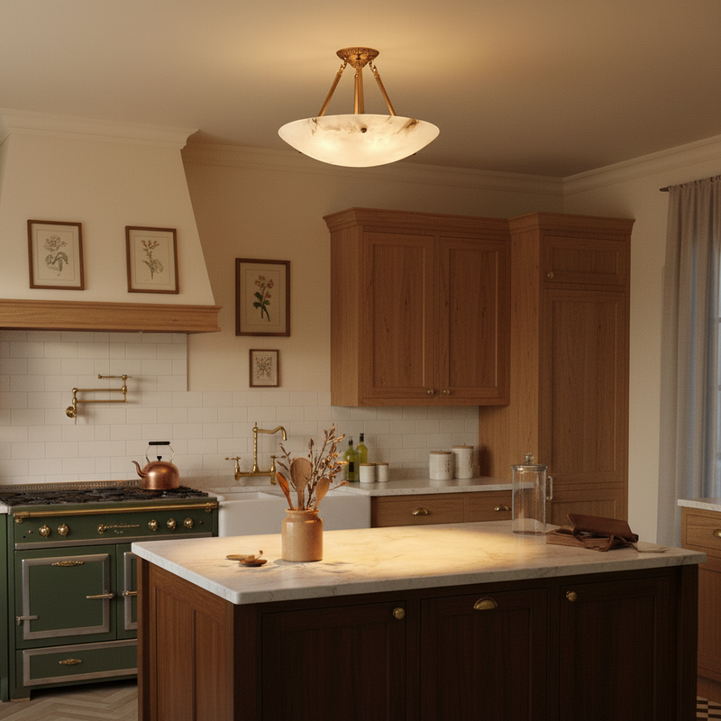 Halo Alabaster Bowl Semi-Flush Ceiling Light