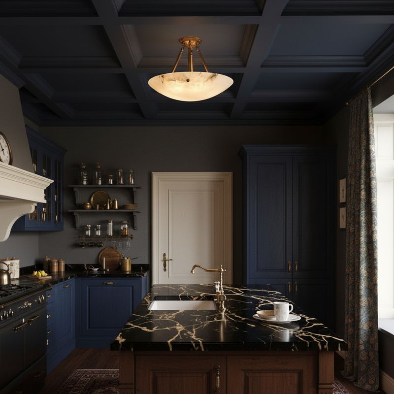 Halo Alabaster Bowl Semi-Flush Ceiling Light