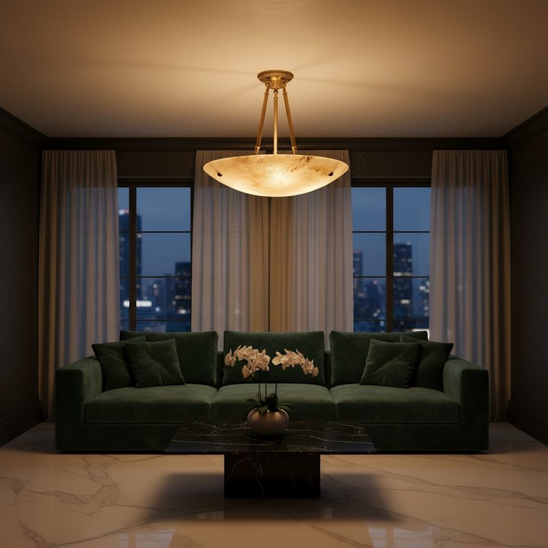 Halo Alabaster Bowl Semi-Flush Ceiling Light
