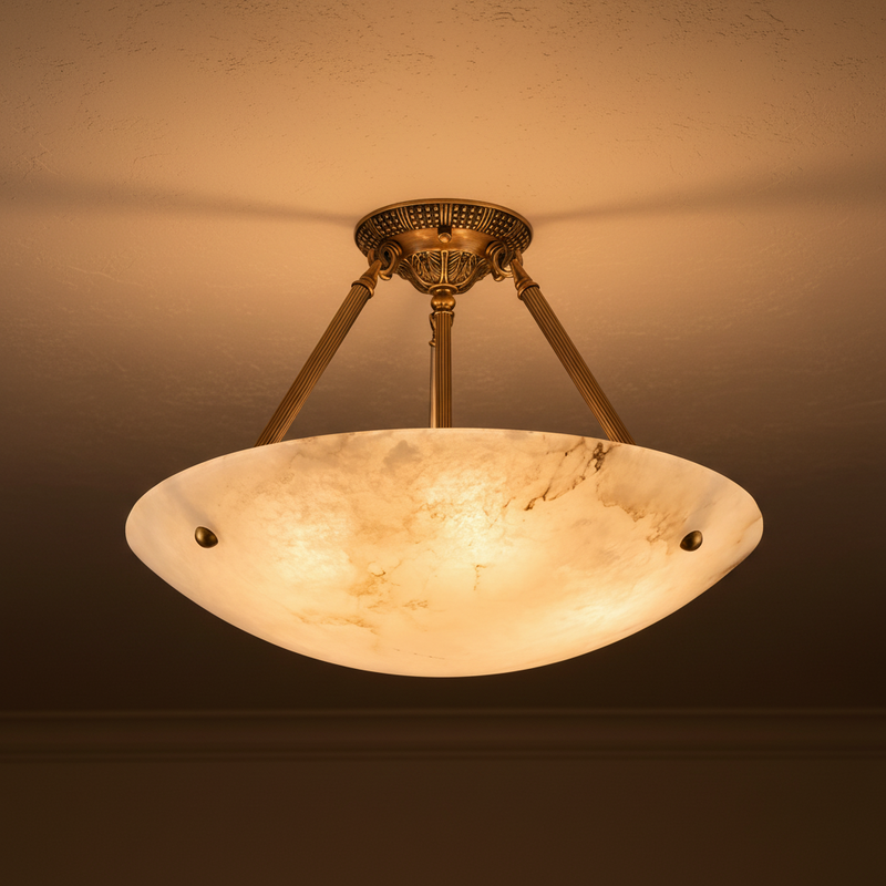 Halo Alabaster Bowl Semi-Flush Ceiling Light
