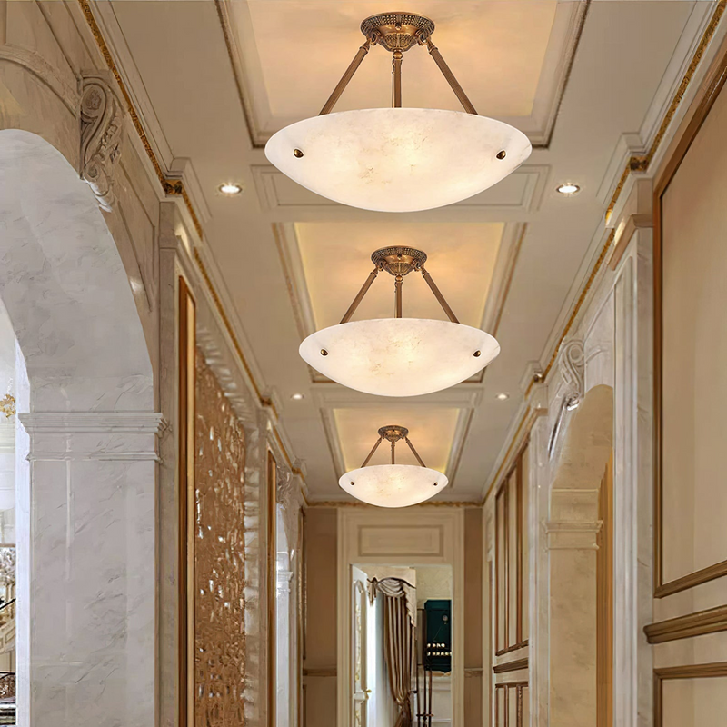 Halo Alabaster Bowl Semi-Flush Ceiling Light